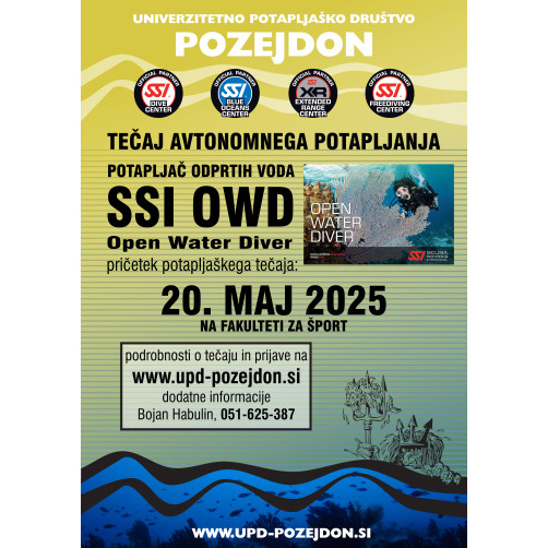 Začetni tečaj potapljanja - SSI OWD - Potapljač odprtih voda - 20.05.2025