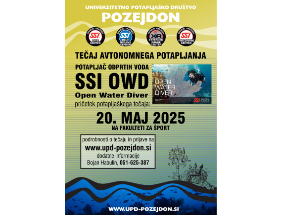 Začetni tečaj potapljanja - SSI OWD - Potapljač odprtih voda - 20.05.2025