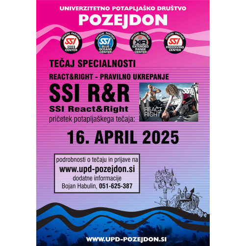 Nadaljevalni tečaj potapljanja - SSI R&R - Pravilno ukrepanje - 16.04.2025