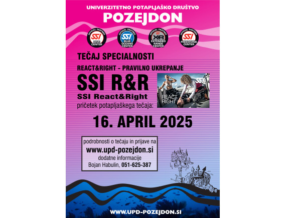 Nadaljevalni tečaj potapljanja - SSI R&R - Pravilno ukrepanje - 16.04.2025