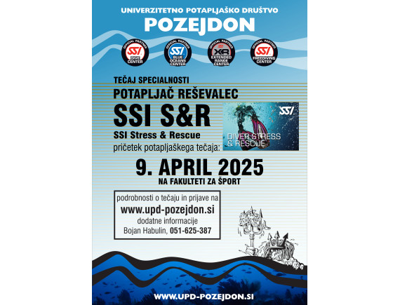 Nadaljevalni tečaj potapljanja - SSI S&R - Potapljač reševalec - 09.04.2025